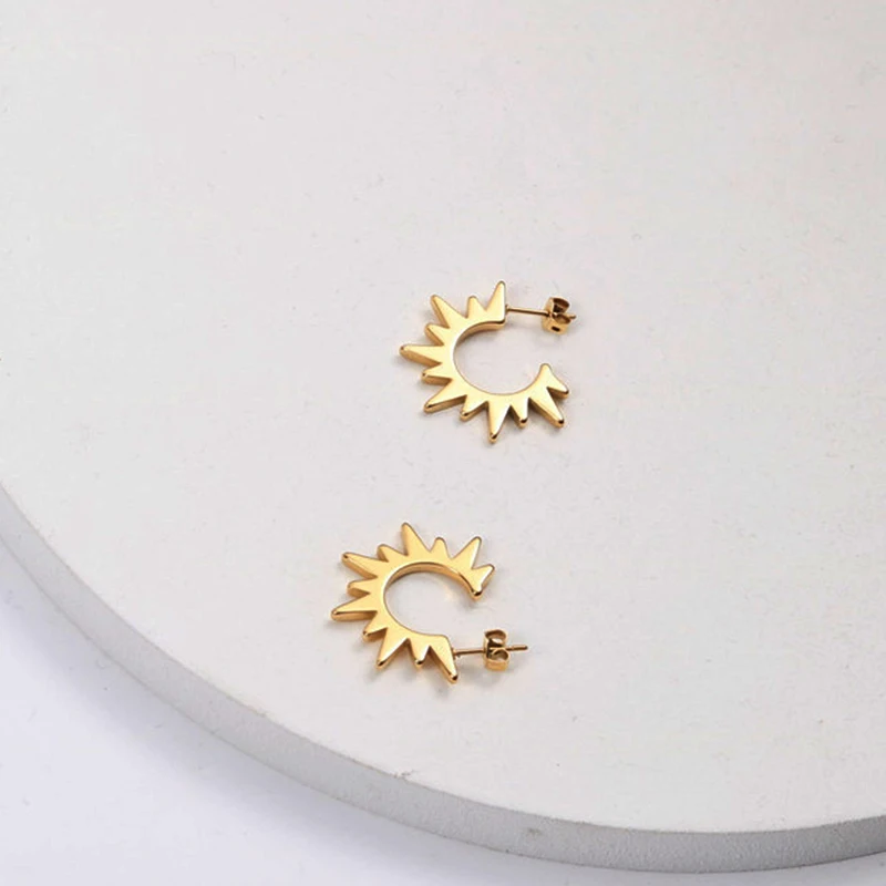 Spike hoop earring for women stainless steel gold plated rivet star dainty hoop cool earring fashion unusual - Image 5