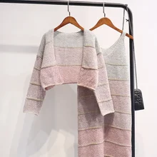 Зима-осень, женский свитер, лоскутное платье, комплекты, вязаный костюм, тонкий свитер, платье, куртка, комплекты из 2 предметов, DG94