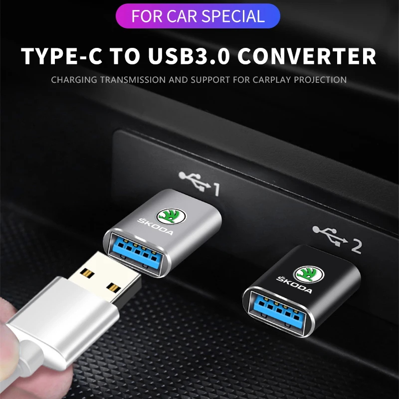 Auto Interior Goods Type C To USB 3.0 Car Charging Converter for Skoda Octavia A5 A7 Fabia Rapid Yeti Kodiaq Accessories | Автомобили и