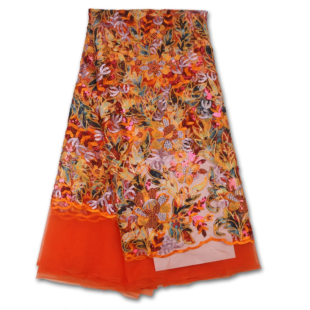 

NIAI High Quality French 3D Tulle Beaded African Lace Fabric Sequins Embroidered Nigerian Lace Fabrics Dress X3514B-6