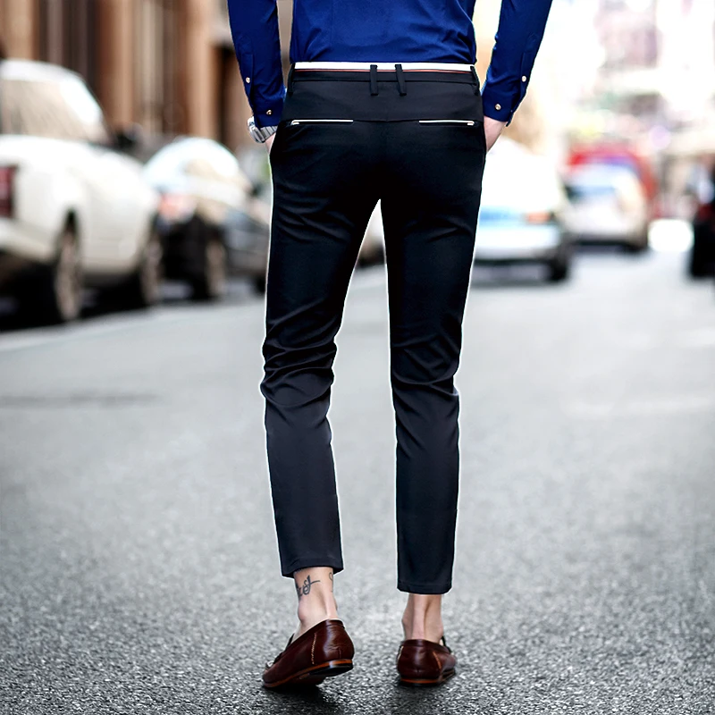 Стиль мужские s Slim Fit Бизнес платье брюки мужские костюмные брюки длиной до щиколотки мужские Летние Формальные костюмы брюки размер 28-34