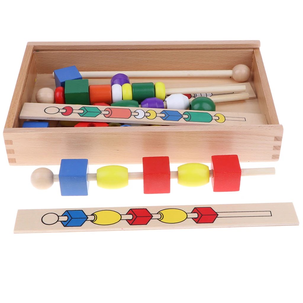 Kids Preschool & Kindergarten Montessori Math Geometry Beads String Wood Toy