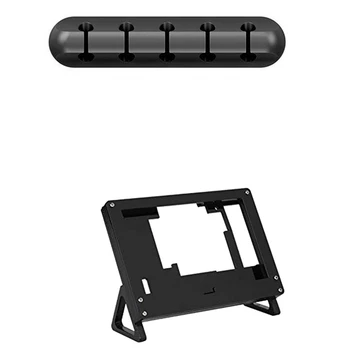 

Cable Organizer Silicone (Five Holes Black) & 5 Inch Lcd Bracket Case Black Fixed Bracket for Raspberry Pi 3 Model B+