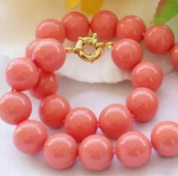 

Jewelry Pearl Necklace New Genuine 12mm South Sea Coral Round Beads Necklace 18' Free Shipping