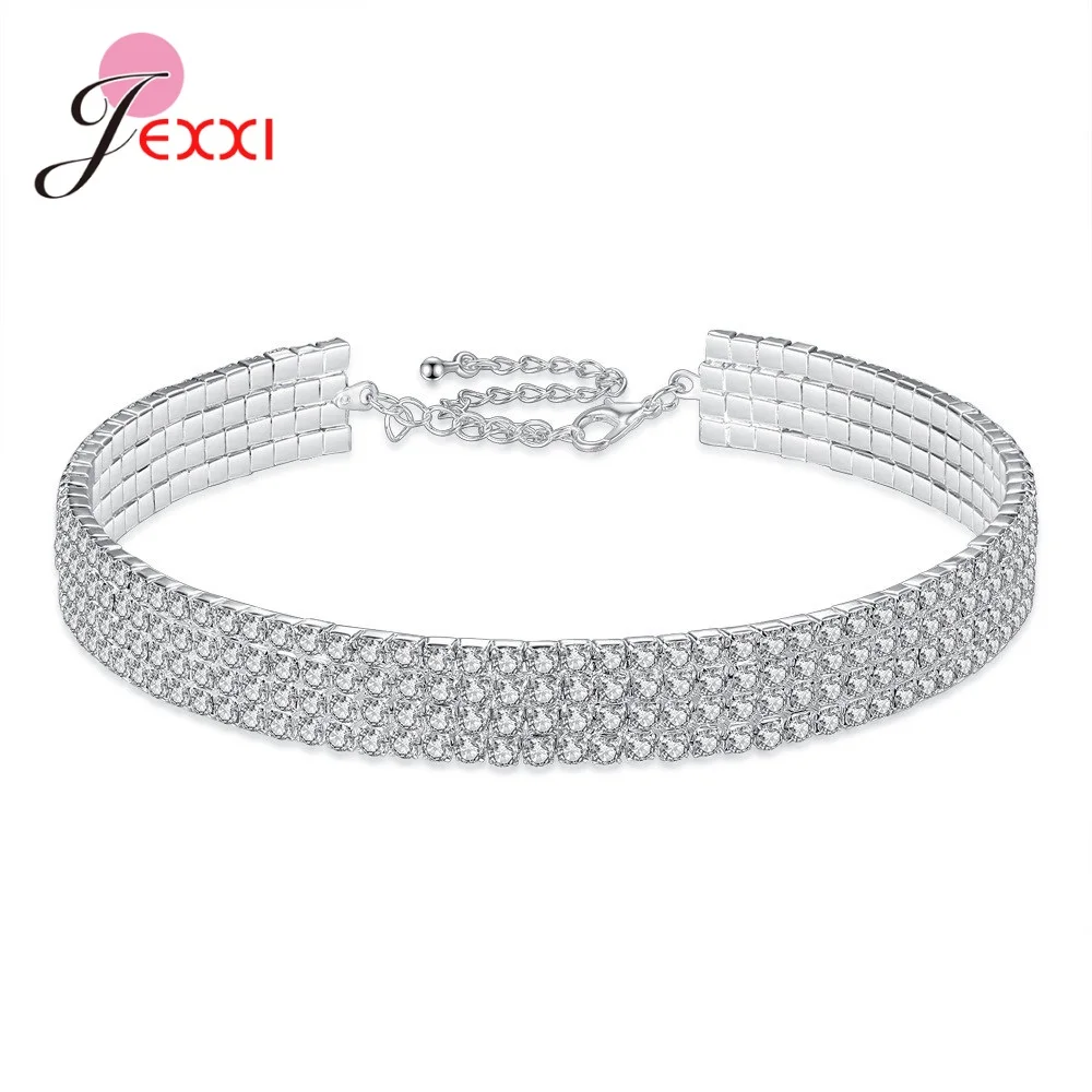 Newest Models Genuine 925 Sterling Silver Collar Necklace For Women High Quality Sparkling Crystal Necklace Jewelry Gift