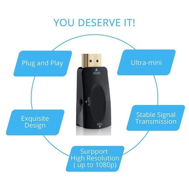 Горячая 3C 1080P HDMI Мужской к VGA Женский адаптер видео конвертер с аудио выходом N3
