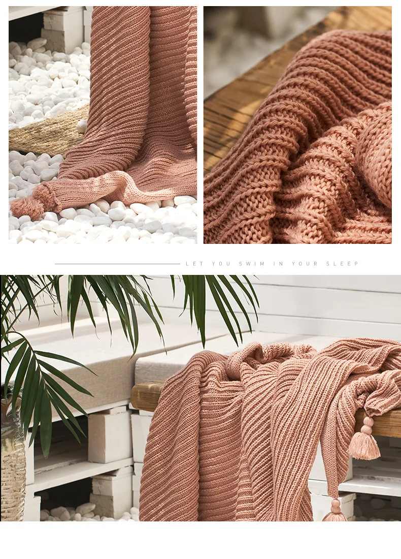 About Los Blanket Acrylic Knitted Tassels Thread Blanket Amazon Hot Selling Home Accessories Sofa Blanket