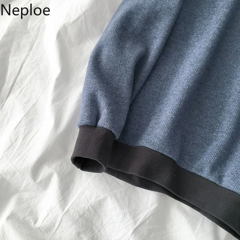 Neploe, толстовки контрастных цветов для женщин, Осень-зима, круглый вырез, длинный рукав, толстовки, корейский стиль, свободные INS,, женские топы 80297