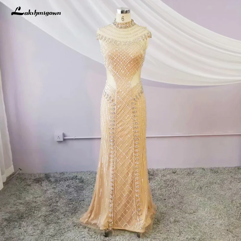 Lakshmigown, роскошные ювелирные изделия из чистого со стразами Вечерние платья короткий рукав вечерние платья из атласа с Вечеринка платье