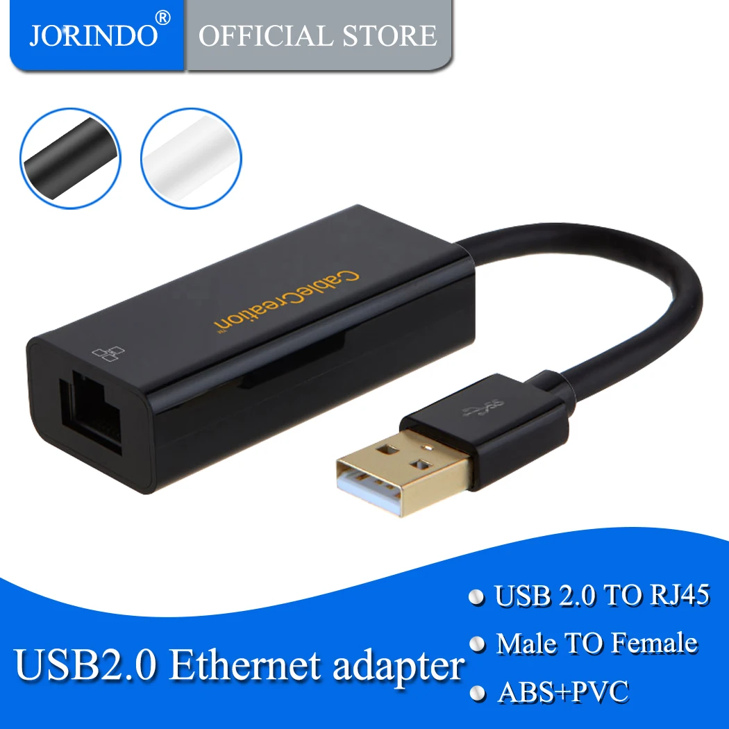 USB to Network Adapter, JORINDO Gold Plated USB 2.0 to 10/100 RJ45