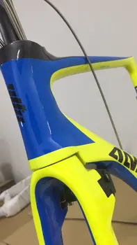 

DIY logo road bike carbon frameset blue yellow color +frok+seatpost+handlebar +v breaks OEM carbon bike frameset free shipping