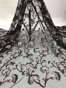 

Unique Style French Net Lace Fabric with Latest African Guipure Lace Fabric With Embroidery Mesh Tulle Sequins Lace Fabric FFJ92