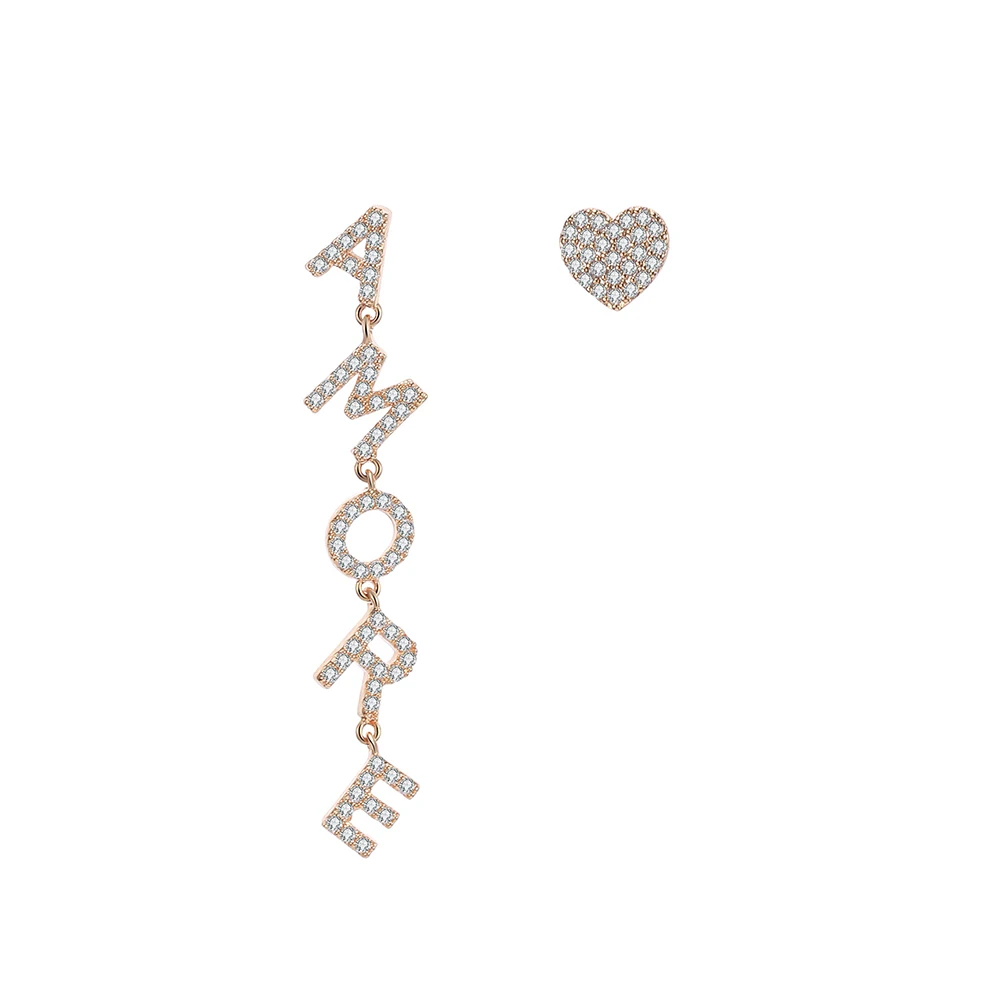 

Hot Asymmetry Cubic Zircon Heart AMORE Letter Drop Earrings for Women Words Italy Love Dangle Earrings 2019 New Trendy Jewelry