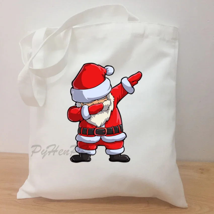 Горячая Распродажа веселый рождественский принт даб Санта холст большой емкости винтажная сумка на плечо Harajuku Мультфильм повседневные сумки