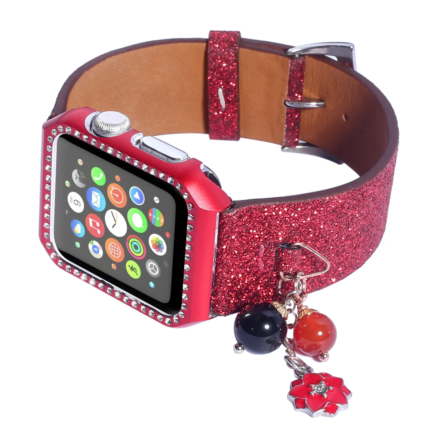 For Apple Watch 5 Smart Watch watch5 4 3 2 1 Generation Glitter Sequin For Apple Strap Star Ball Charm Leather For Apple Strap
