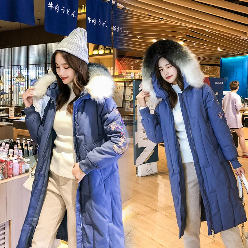 

2019 Winter New Style Embroidery Loose Large Version of Medium-length down Jacket Cotton-padded Clothes Women's Thick Coat Cotto