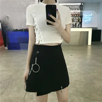

2019 Summer New Pattern Black Bring Ring Woman Irregular Short Skirt