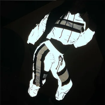 

Hip Hop Reflective Crop Top 2020 Spring Harajuku Women Tracksuit 2 Piece Set Hoodies Pullover Pants Female Coat Matching Sets