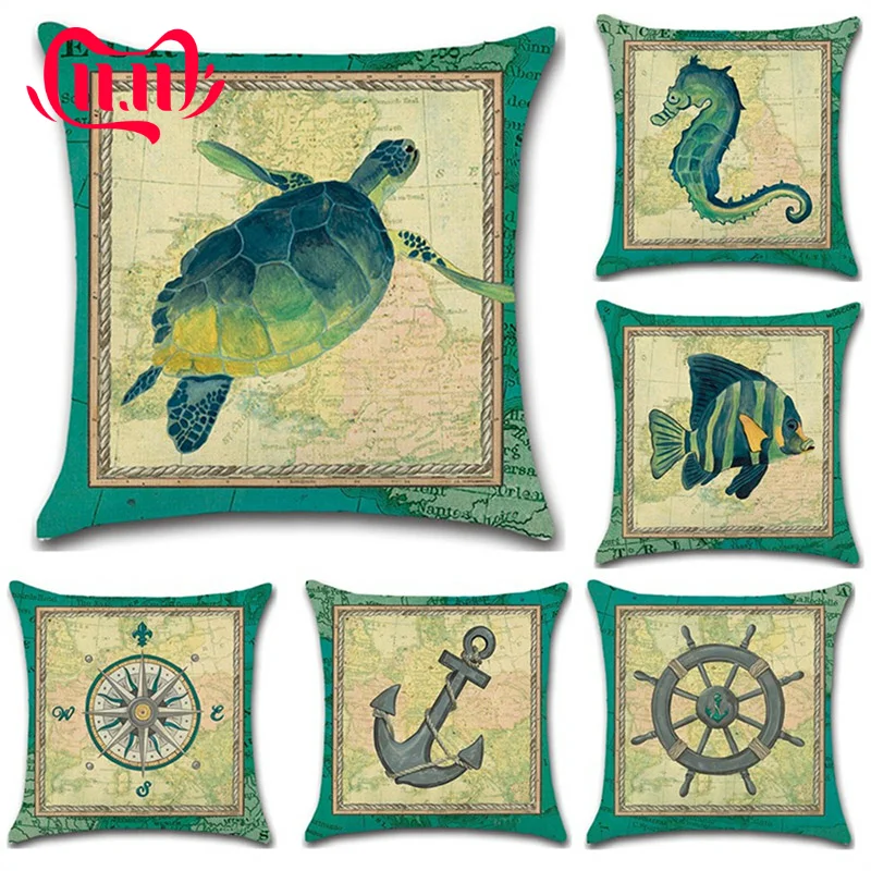 

2PC Cotton And Linen Marine Organisms Pillowcase For Ocean Hand-painted Dakimakura Cover Household Dust-proof Hug Pillow Covers