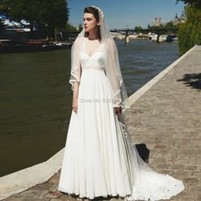 Сексуальные свадебные платья с v-образным вырезом и открытой спиной в стиле бохо А-линия пляжные свадебные платья из шифона с кружевной аппликацией, без рукавов Vestido De Noiva