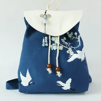 

Women Canvas Tassel Embroidery Floral Backpack Female Chinese Style Bag Girls Cloth Sack Ladies Pouch Bolsa Feminina Bolso