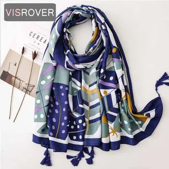

Flower Printing Beach Scarf Luxury Brand Viscose Big Scarf Geometric Print Hijab Hair Womens Scarfs Fashionable Spring Scarves