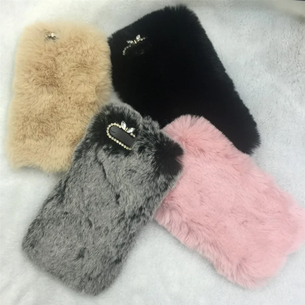 

Phone Case For Apple iPhone X 8 7 6s 6 Plus Warm Plush Fashion Soft Color Back Cover Cases Fur Phone Protection Cute Rabbit