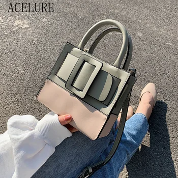 

ACELURE Contrast Solid Color PU Leather Crossbody Bags for Women Mini Shoulder Bag Female Travel Totes Lady Purse and Handbags