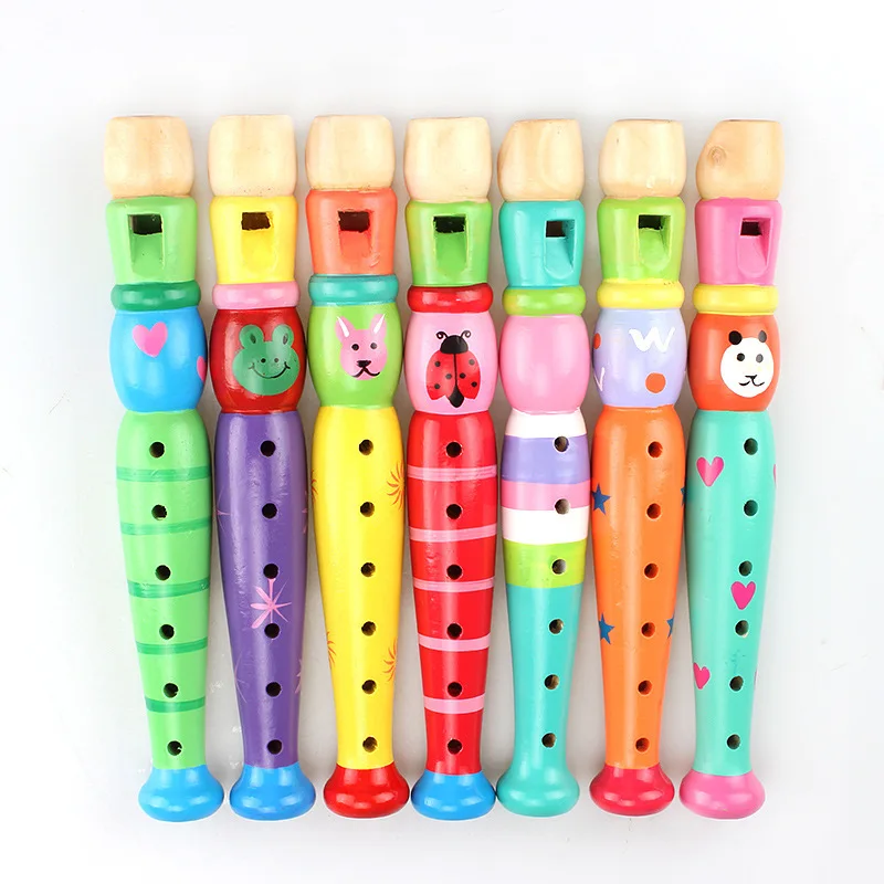 Wooden Children 6 Hole Cartoon Short Flute Playing Musical Instrument Early Educational Develop Type Toys Piccolo Recorder DDJ