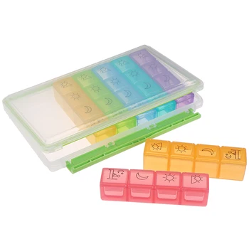 

28 Slots Rainbow Weekly 7 Day Pill Box Medicine Tablet Dispenser Case Color Removable Grids Storage Case Pills Holder For AM/PM