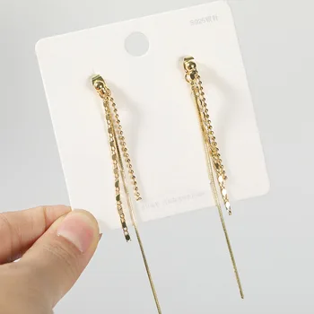 

New Temperament Earrings Charm Sweet Girl Personality Temperament Long Tassel Chain Geometric Stitching Hanging Earrings