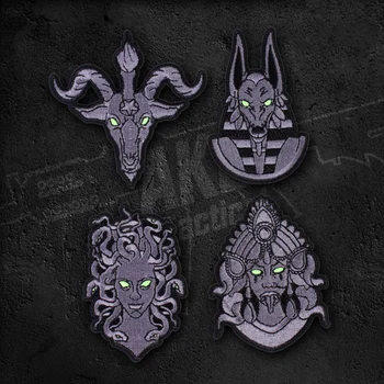 

Luminous Embroidery Patch Baphomet Sheep Head Devil Ancient Egyptian Mythology Anubis Gorgon Medusa India Goddess Kali Badge