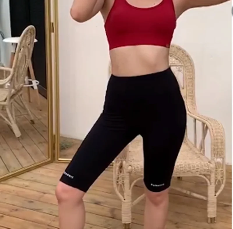 Fashion Letter print biker shorts high waist women short pants fitness active Wide Waistband Casual yoga cycling shorts Trousers