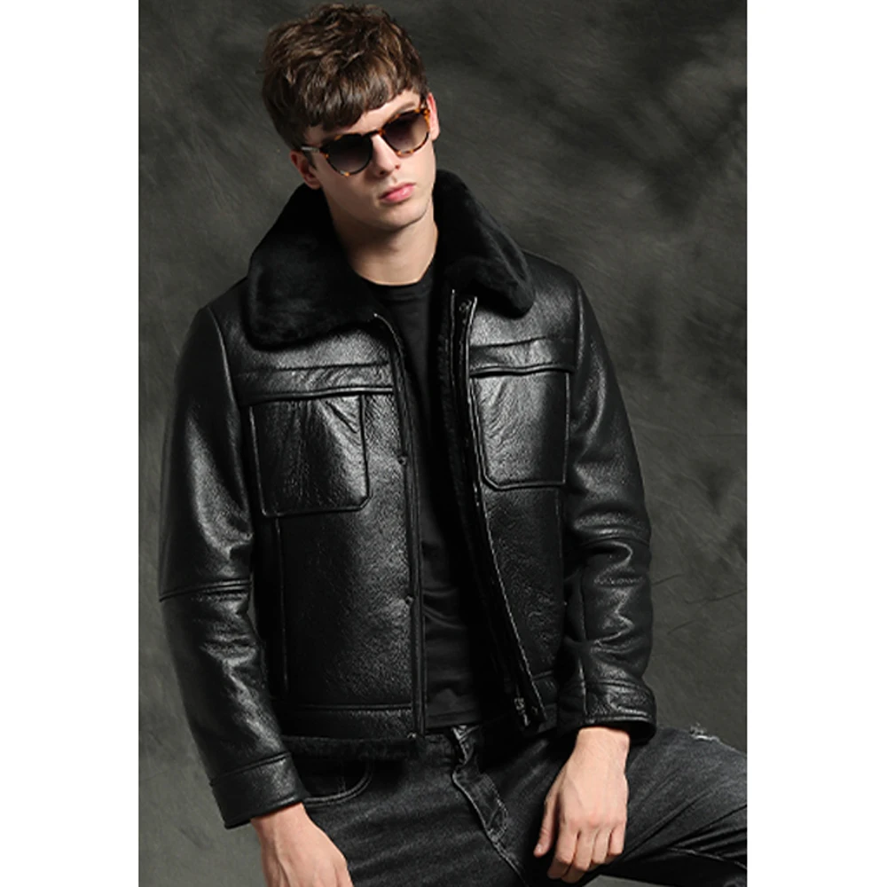 Качественная коричневая дубленка из овчины Мужское пальто Настоящая