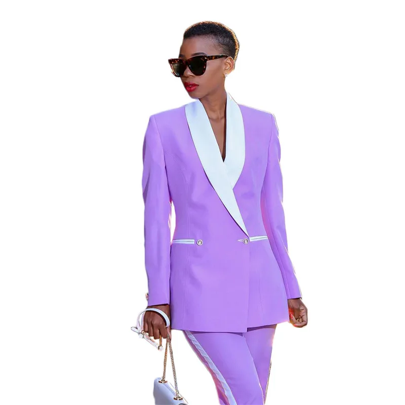 Tesco Purple Women Suits Blazer+Pants 2 Piece for Work Pantsuit for Wedding Party Business Custom Made conjunto femininos