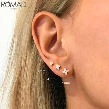 

Romad Delicate 3/4/5mm Zircon Petal Crystal Flower Earrings Stud Women S925 Sterling Silver Small Earrings For Gifts