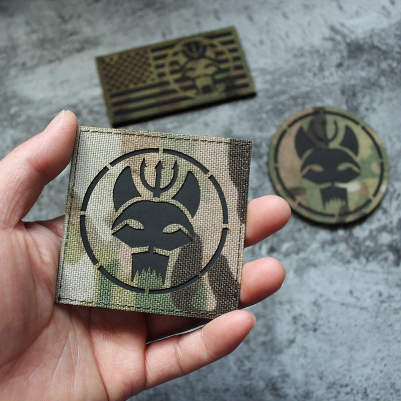 Печать команда трезубец кошка голова лисица значок Военный Патч MC Camo Боевая голова позывной инфракрасный нейлоновый нарукавник Флаг США липучка