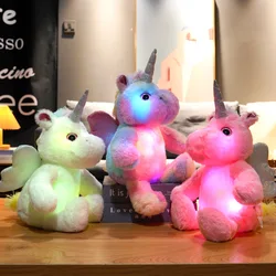 Muñecas de peluche de animales de unicornio brillante, juguetes de luz LED de colores para niños y niñas