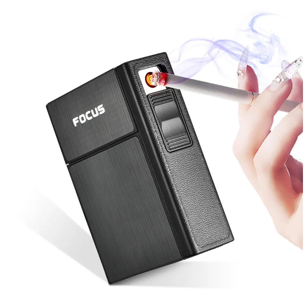 

Electronic Cigarette Lighter Metal Cigarette Case Windproof USB Charging Lighter Cigarette Box Holder Smoking Accessories