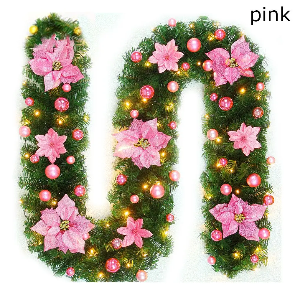 pink with light 2,7 м Рождественская гирлянда моделирование зеленого ротанга с светодиодный свет Рождественские вечерние подвесные украшения вечерние рождественские украшения для дома - Цвет: pink with light