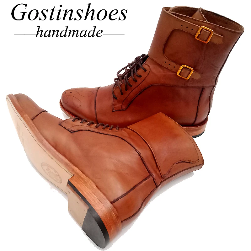 Goodyear/ботинки ручной работы с рантом; коричневые рабочие ботинки из натуральной кожи; мужские ботинки до середины икры на резиновой подошве; мужские ботинки на шнуровке; GSTN23
