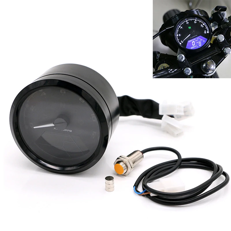 

1pcs 12000rpm Kmh/mph Motorcycle Universal Lcd Signal Speedometer Tachometer Odometer Gauge Gear Indicator Cruiser Chopper Cafe