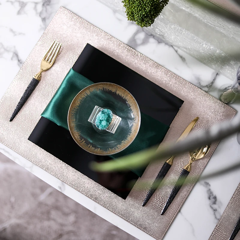 Black & Teal Crystal Square Tableware Set 3 Black & Teal Crystal Square Tableware Set 3