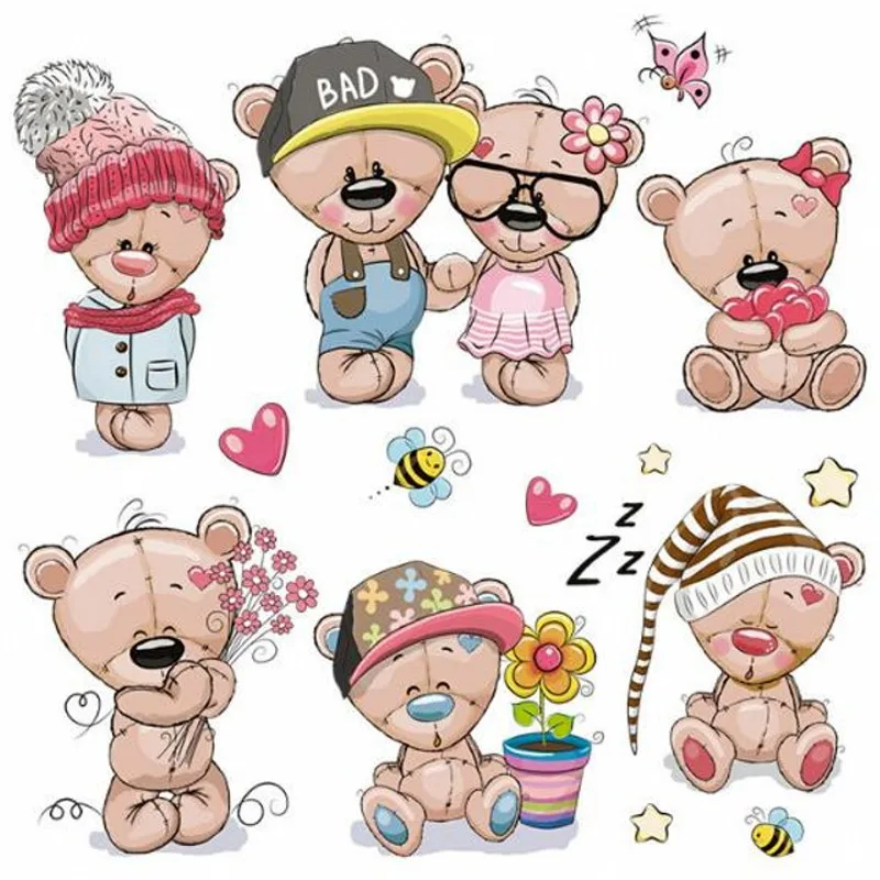 

6Pcs/Set Cute Cartoon Bear Iron On Patches DIY Accessory Heat Transfer Washable Stickers For Clothes Bag Print Hoodies Jeans