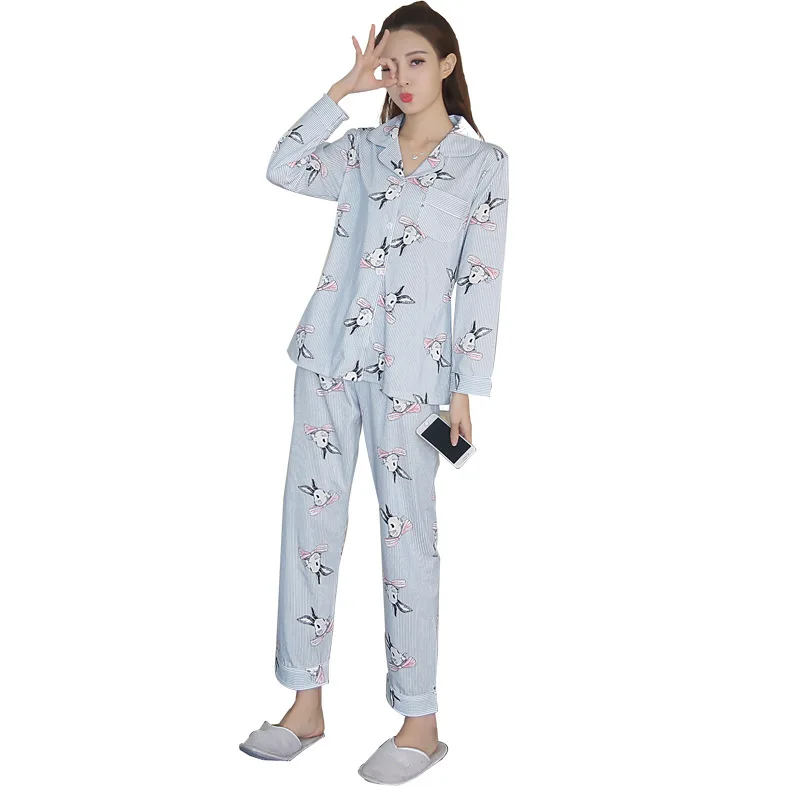 Весенне-осенние женские хлопковые Пижамные комплекты со штанами Домашняя одежда с цветочным принтом пижама с длинным рукавом Милая пижама одежда для сна