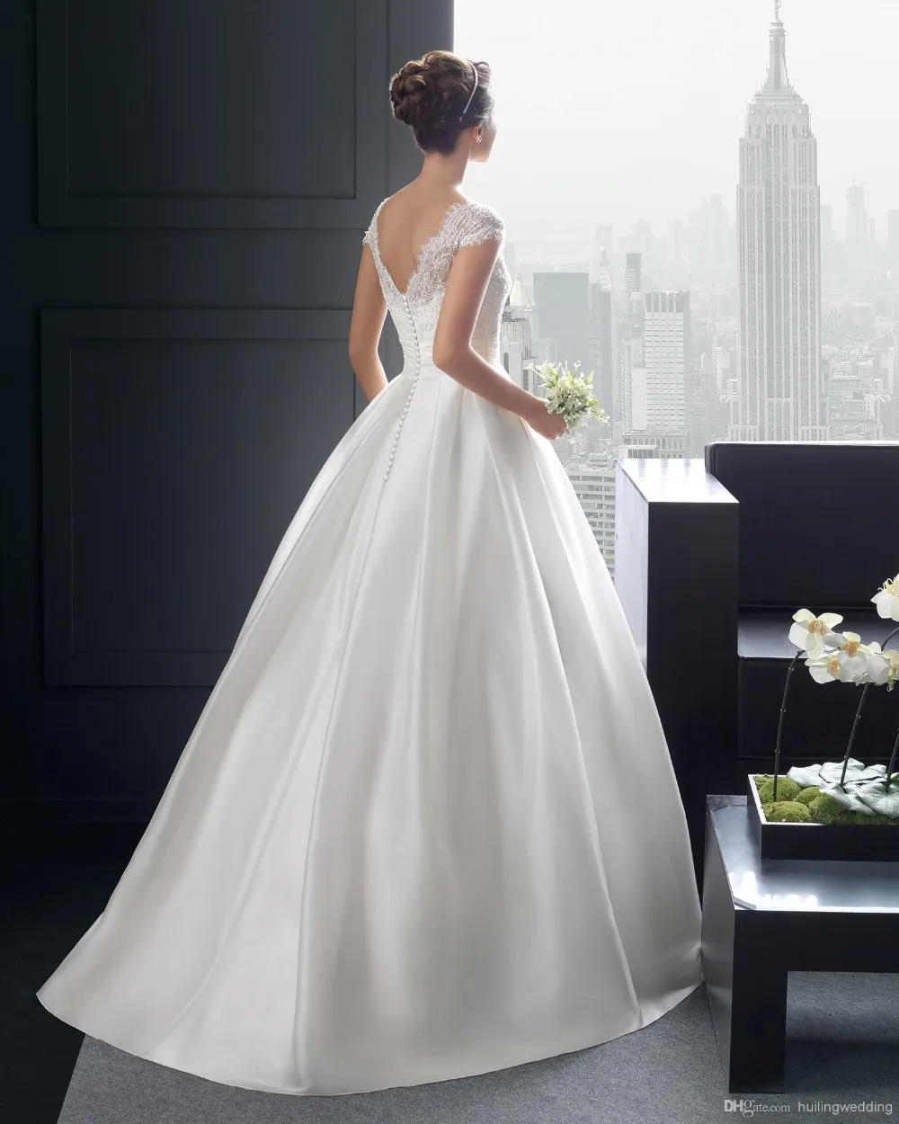 Vestidos de Noiva белое кружевное и атласное свадебное платье, свадебное платье с рукавами-крылышками с блестками и кристаллами
