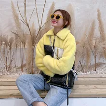 Женское пальто из овечьего меха, зимняя новая яркая стеганая куртка, Женская Модная приталенная хлопковая короткая куртка с отложным воротником