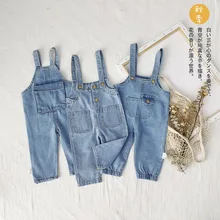 WLG осенние джинсовые синие комбинезоны для мальчиков и девочек детская модная универсальная одежда детские комбинезоны