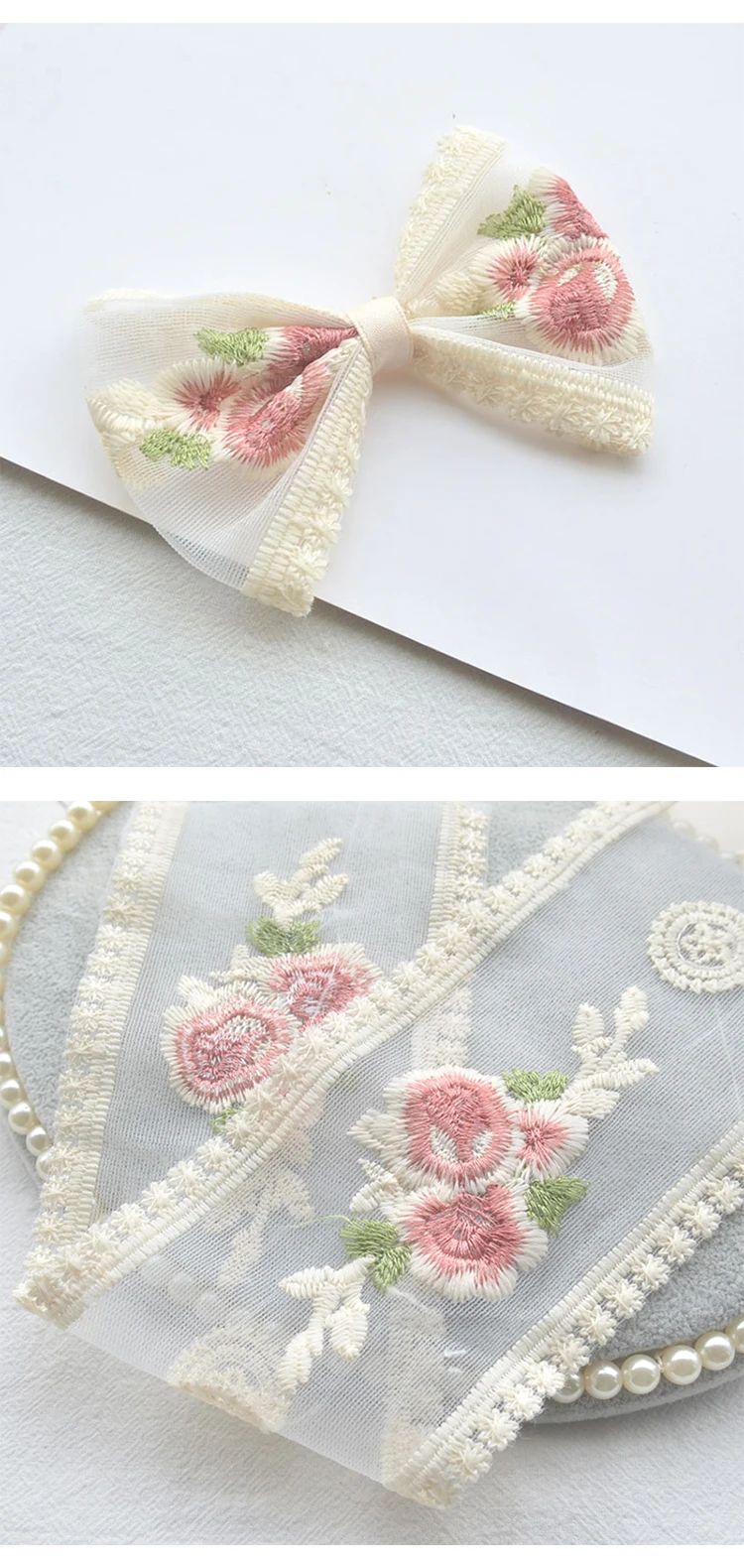 Flower Embroidery Lace Ribbon For Bow Making Clothing Decor Sewing Fabric DIY Craft Supplies Needlework Accessories 2yards New