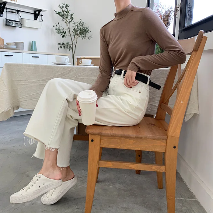 Shoulder Splicing Modal Cotton Autumn Long Sleeve Top Tee Shirts Korea Casual Tshirt Slim Fit Ladies T-shirt